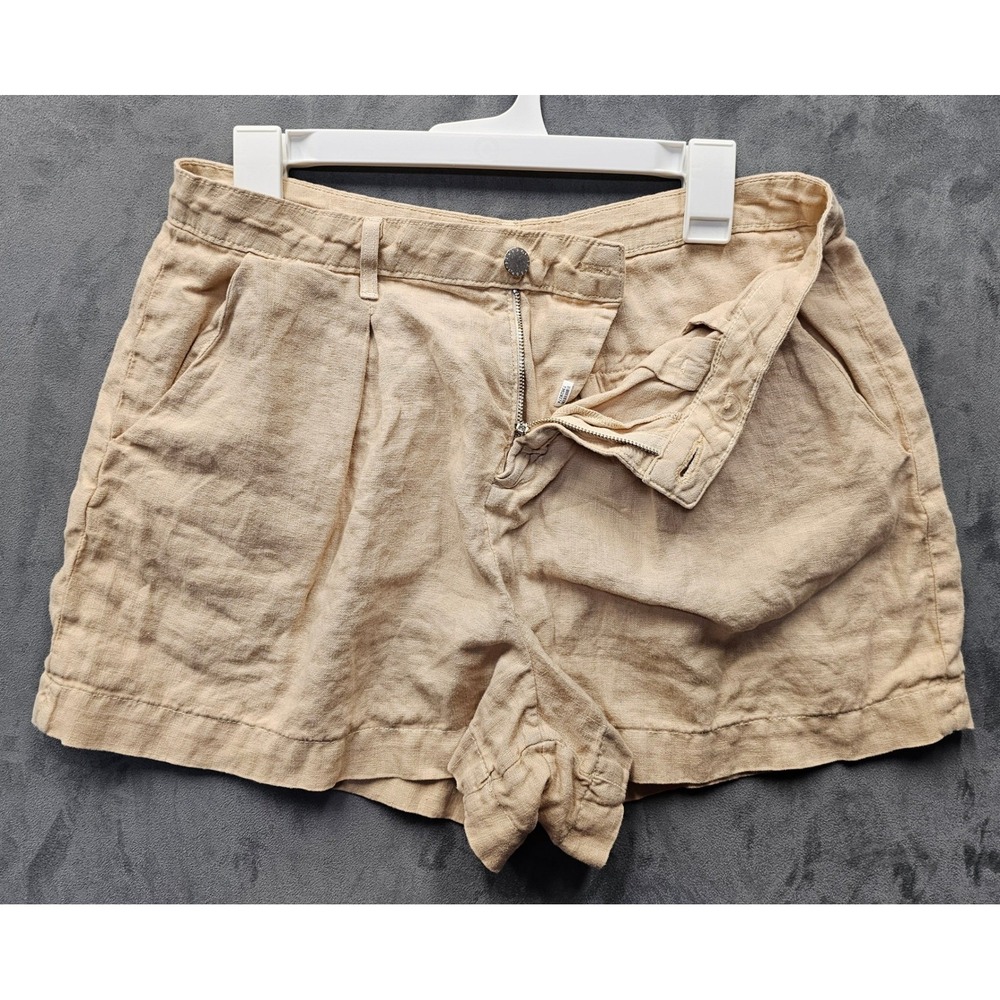 L'AGENCE Zahari High Rise Linen Shorts Sand Beige Pleated Size 30 (32) 2725FLI